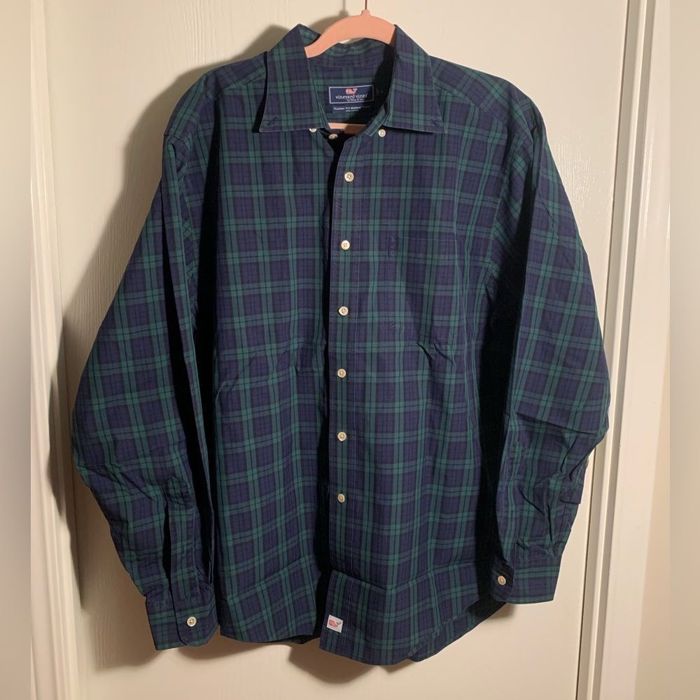 Vineyard Vines GUC green/blue plaid classic fit Murray button down Size Large